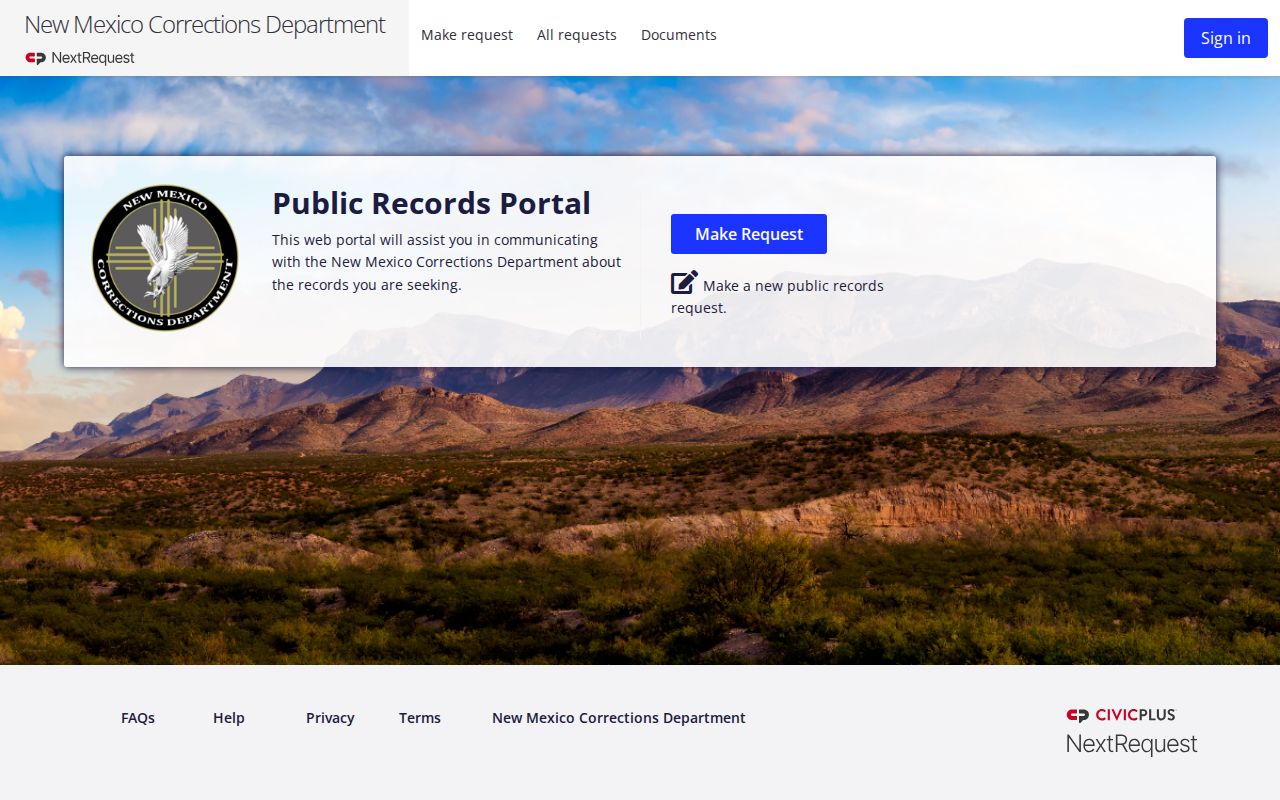 NMCD records portal for a Quay County released inmate mugshot request