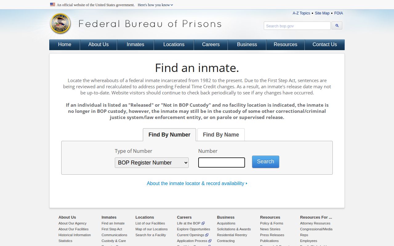 Federal BOP release locator for a Quay County federal record