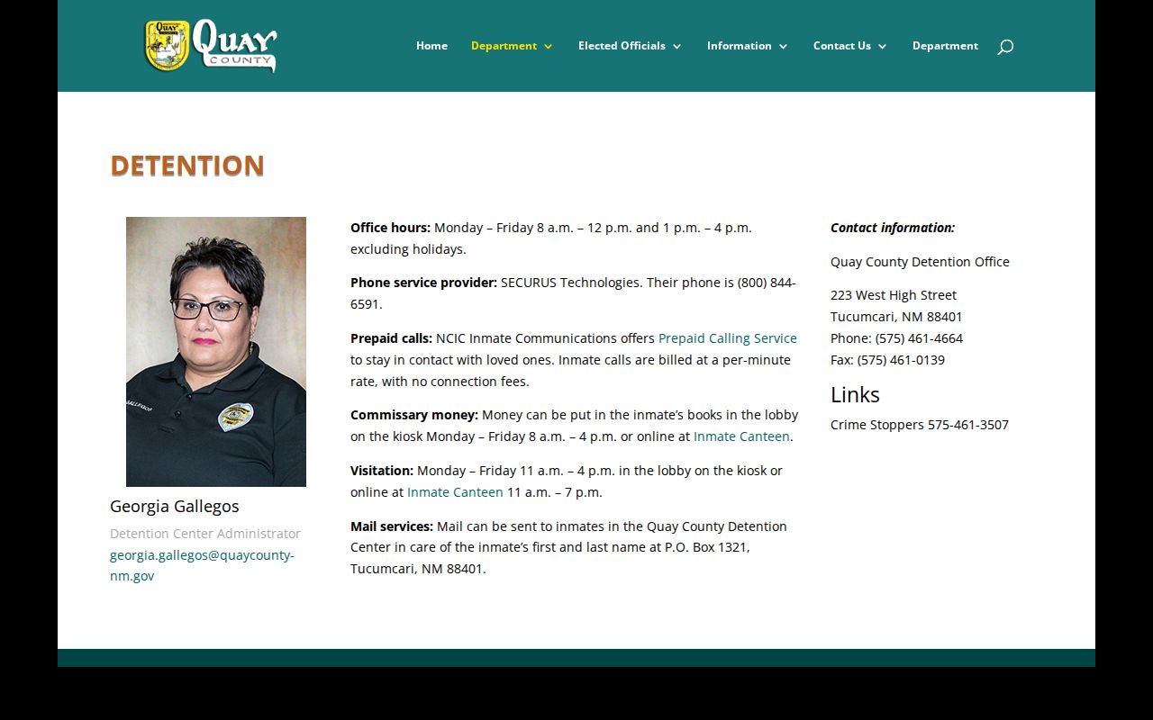 Quay County Detention Center release records contact page